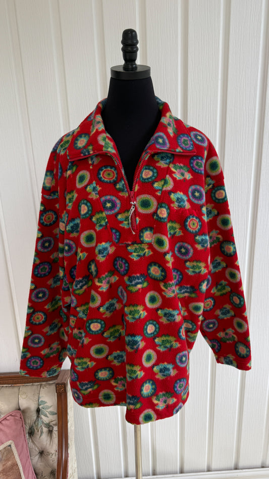 Chandail en polar rouge fleuris- x-large