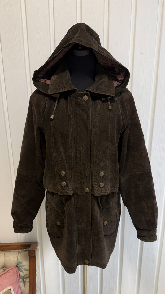 Manteau en suède brun à capuche - small