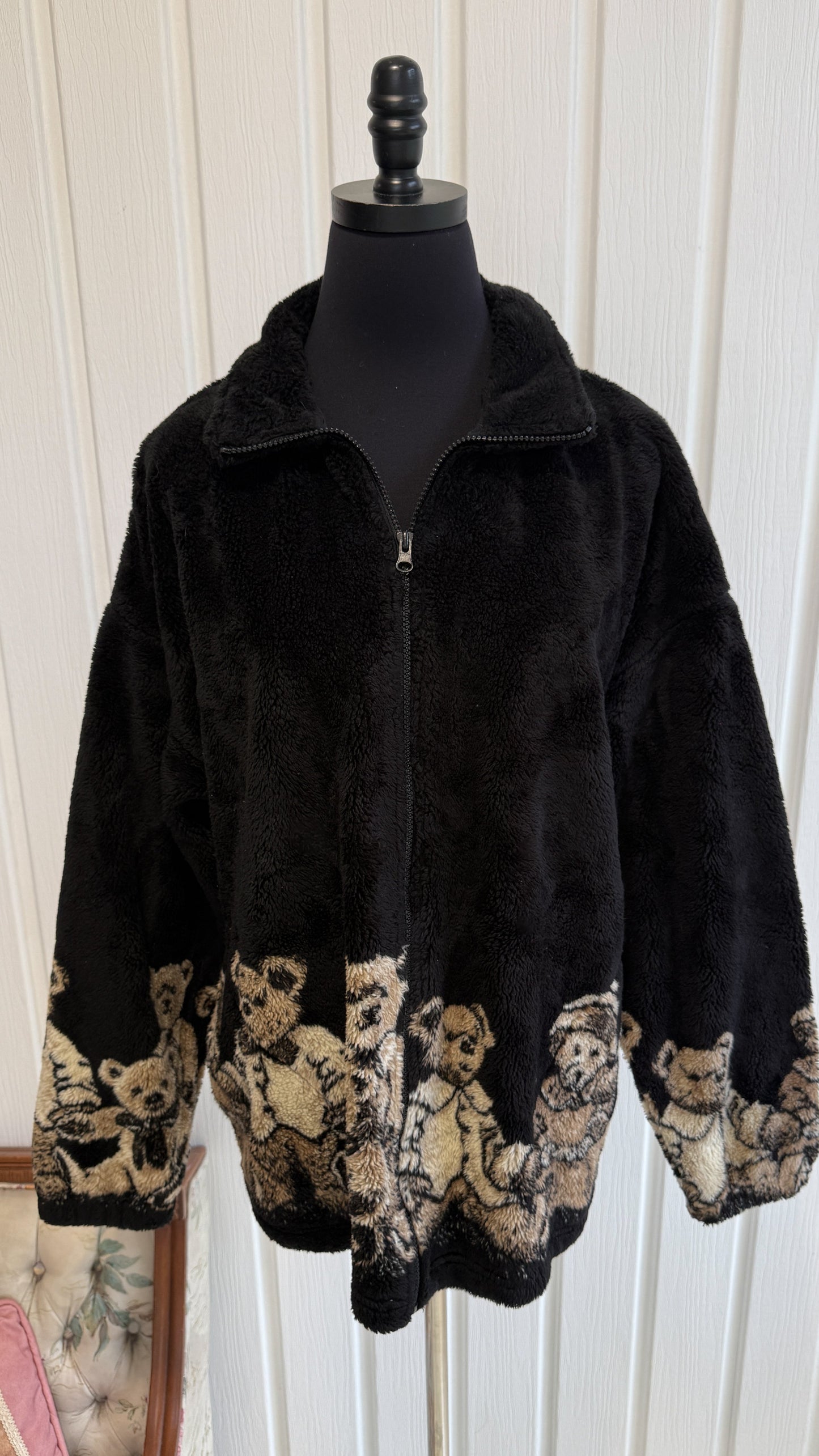 Veste en polar noire oursons- large