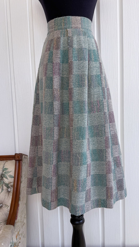 Turquoise checked wool skirt - small