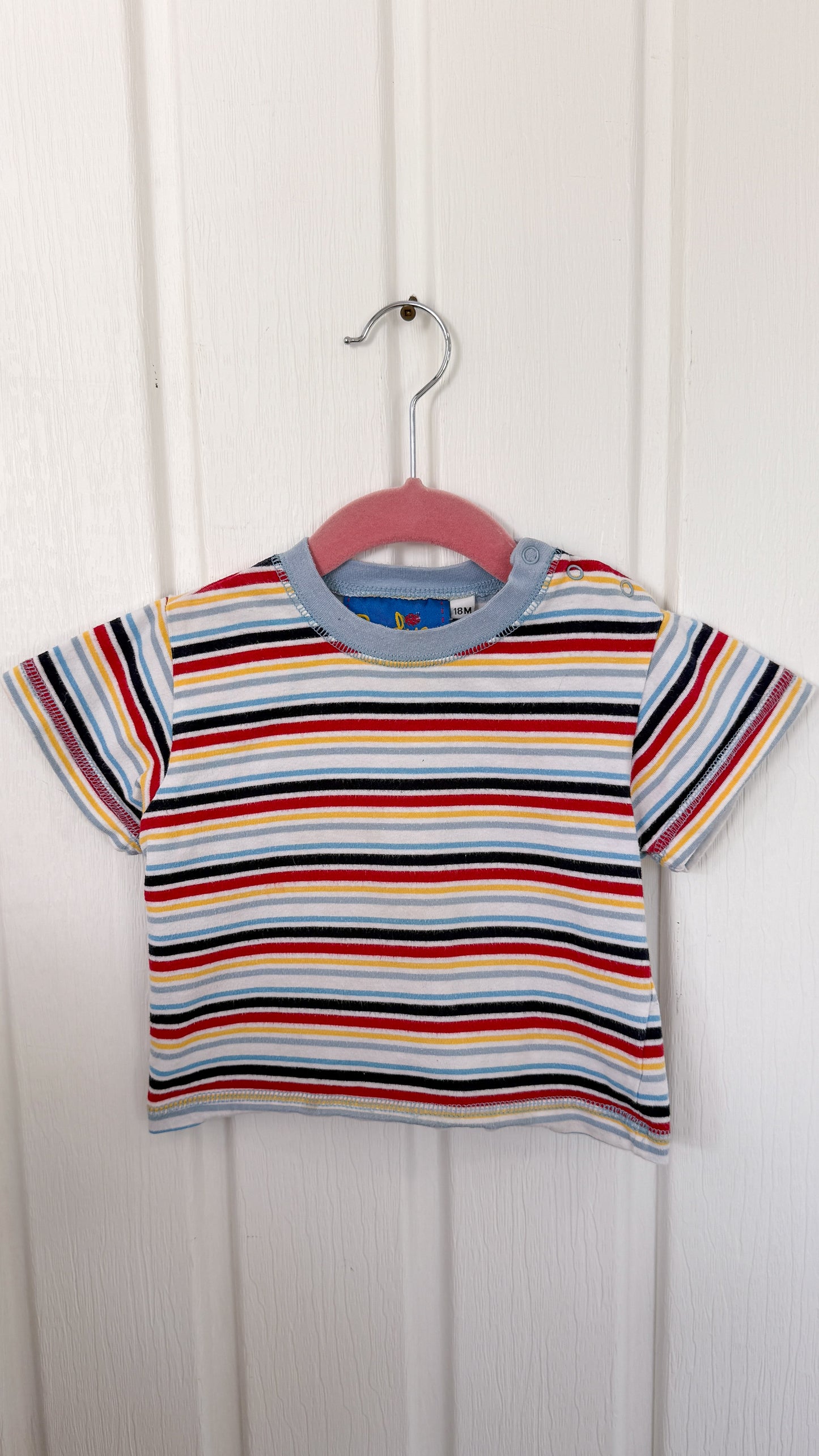 Enfants- t-shirt rayé bleu,rouge et jaune- 12/18m