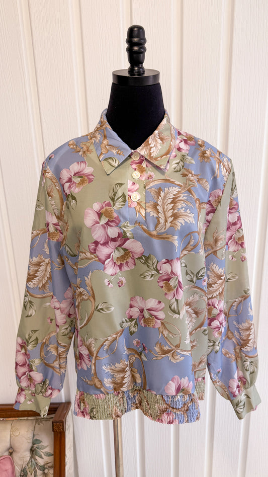 Green blouse with pink flowers - x-large