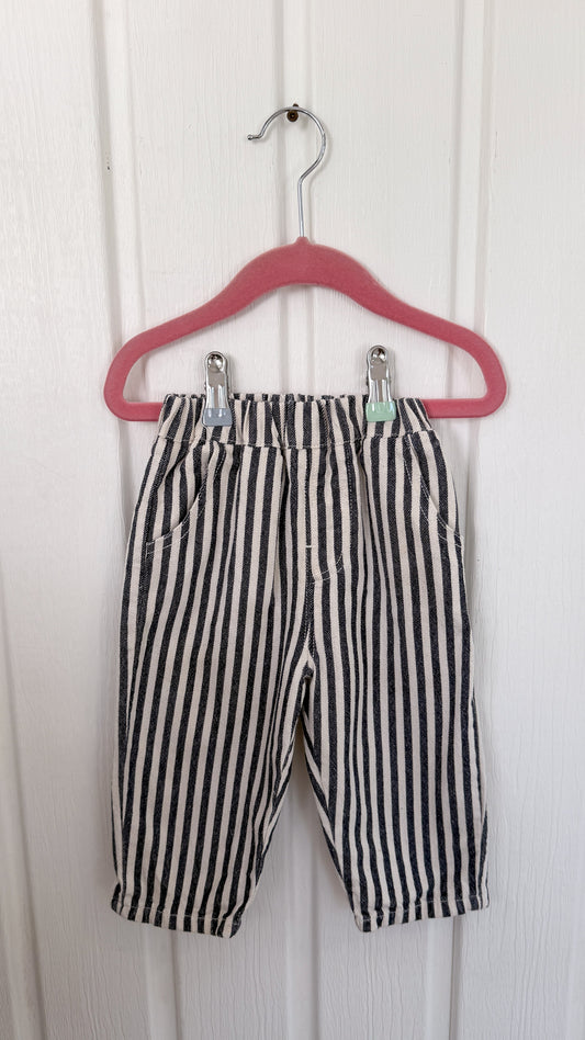 Enfants- pantalons rayé beige et gris/noir- 12m