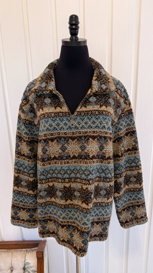 Chandail en polar beige et bleu- medium