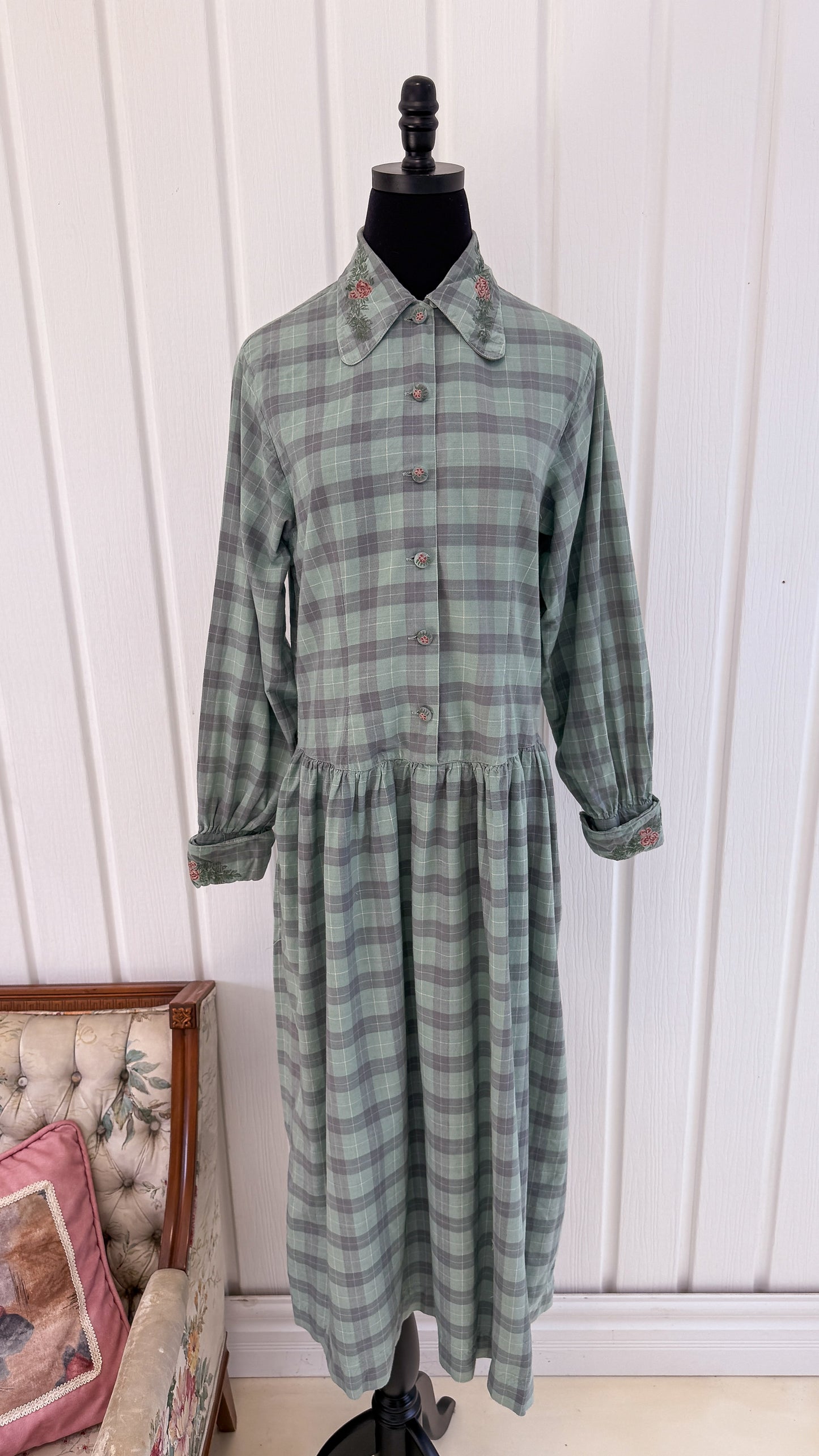 Robe chemisier carreauté verte menthe- large