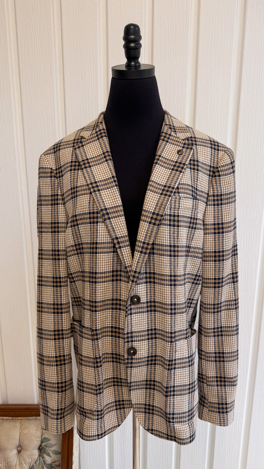 Beige and navy checkered blazer - medium