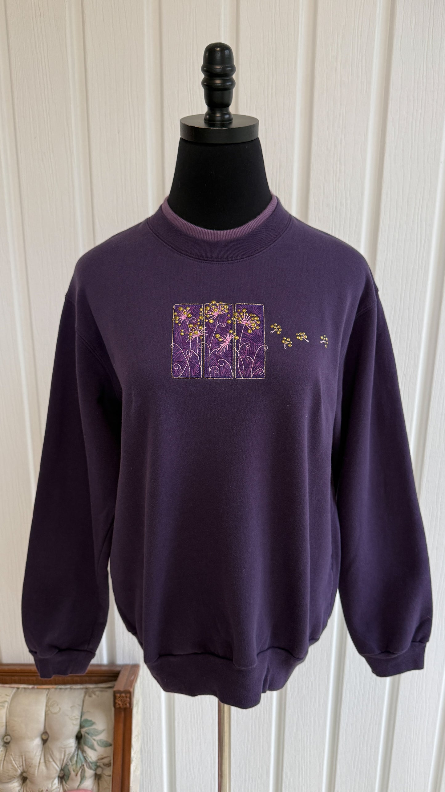 Chandail crewneck mauve fleurs- medium