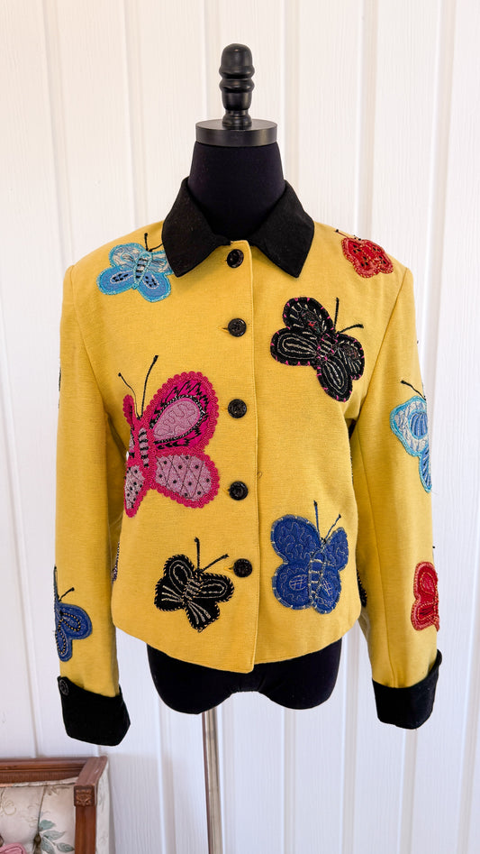 Veste jaune broderies papillons- small