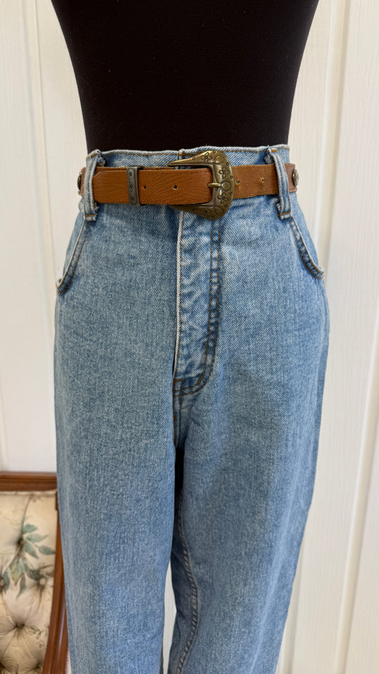 Ceinture en cuir brune fleurie- medium