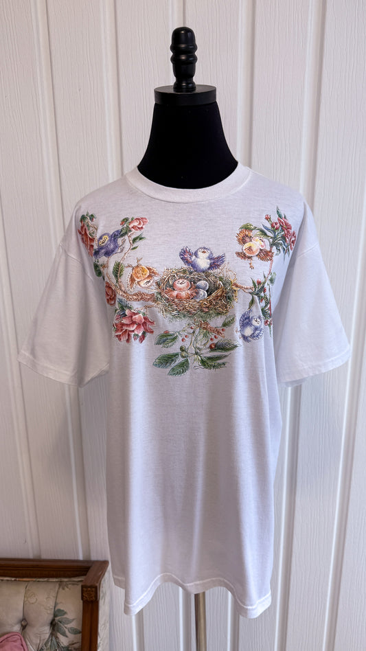 T-shirt blanc oiseaux- large