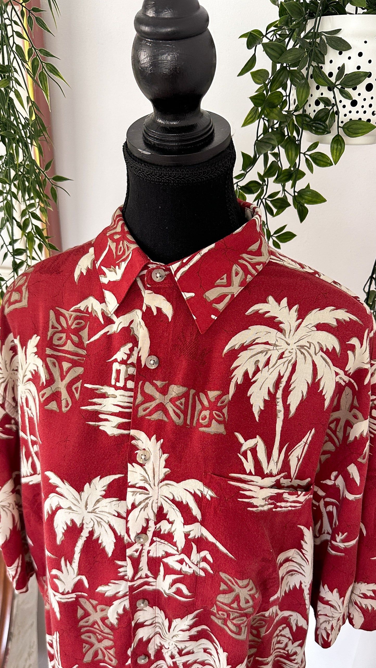 Beige palm tree red blouse - x-large