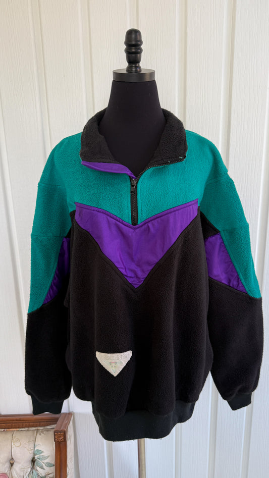 Chandail en polar turquoise,mauve et noir- large