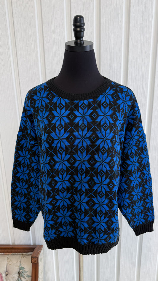 Chandail tricot bleu et noir- medium