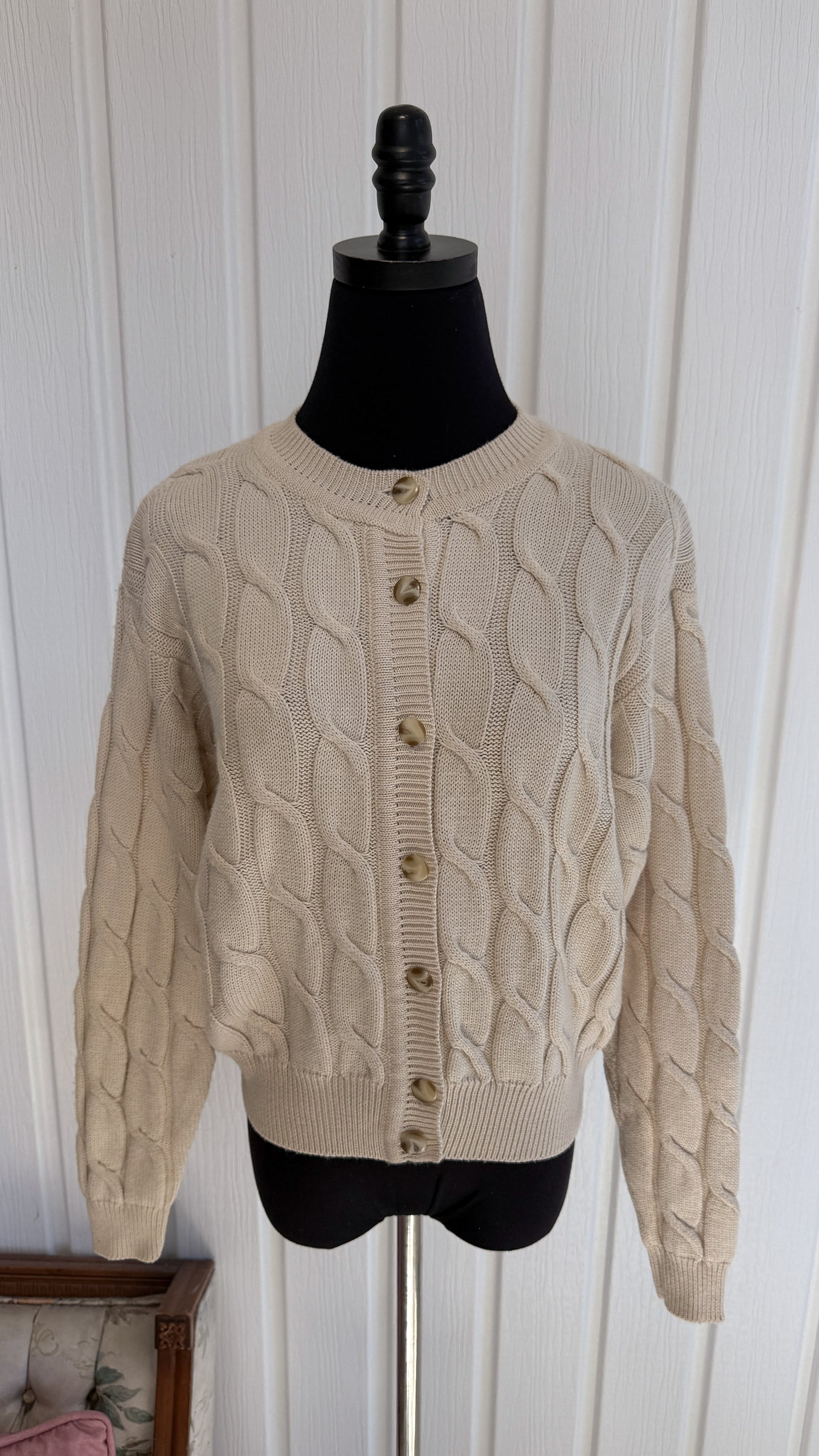 Cardigan tricot torsadé beige- small