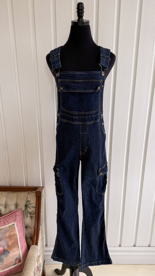Elephant leg denim overalls - small