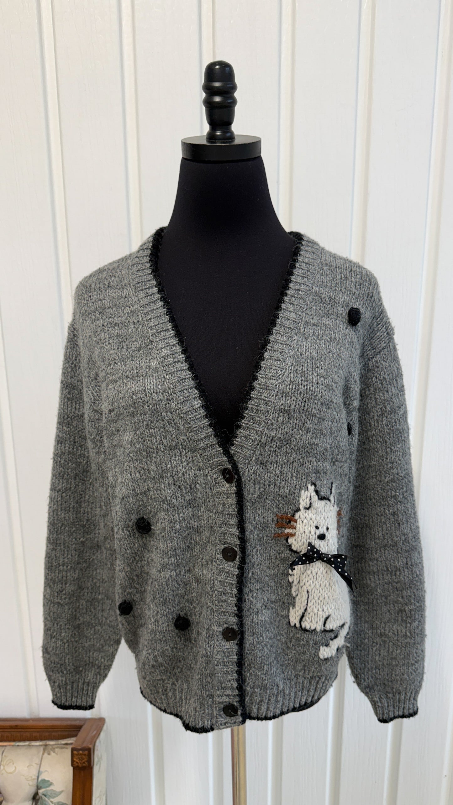 Cardigan tricot gris chat- small