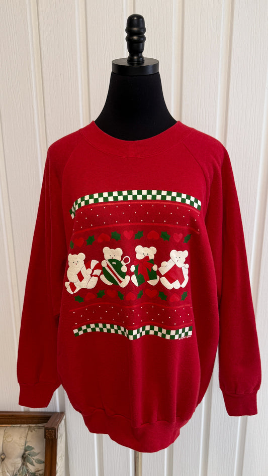 Red crewneck candles with teddy bears - x-large