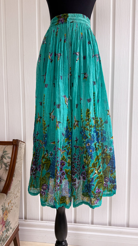 Jupe turquoise colibris et fleurs- medium/large