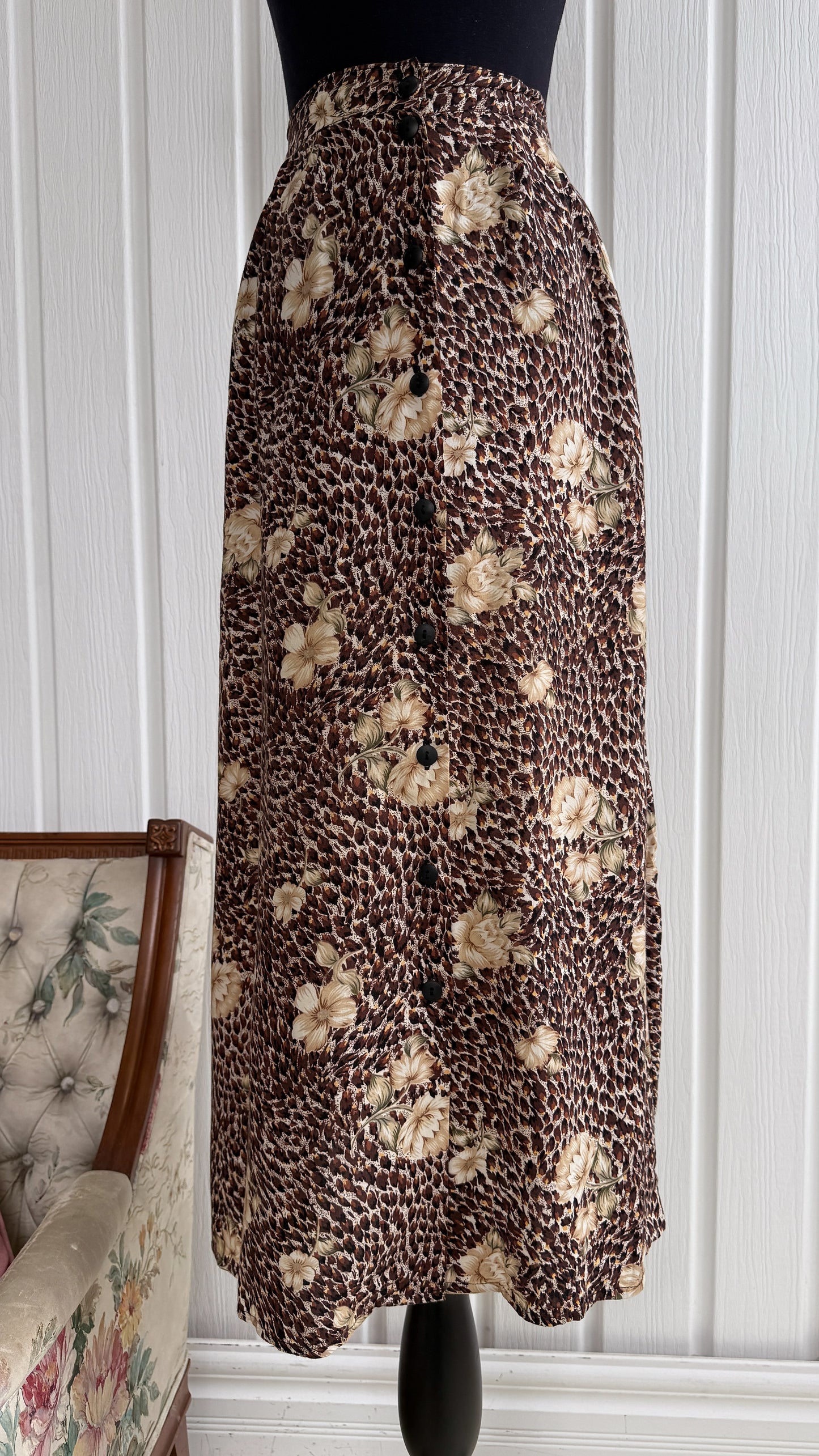 Jupe brune fleurie beige- small