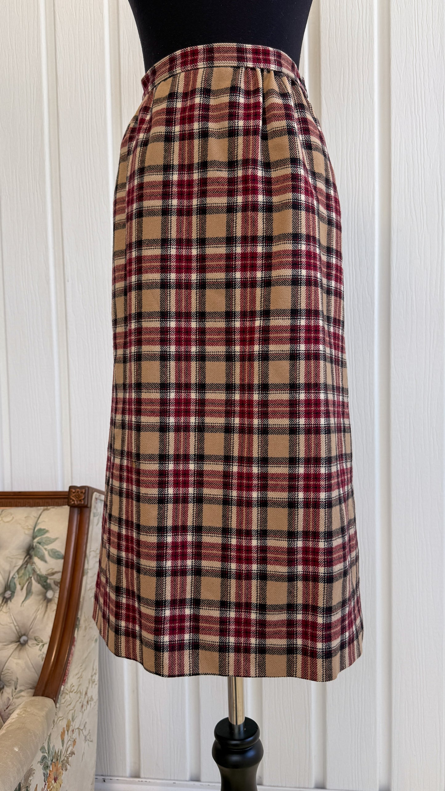 Jupe en lainage beige carreauté- medium