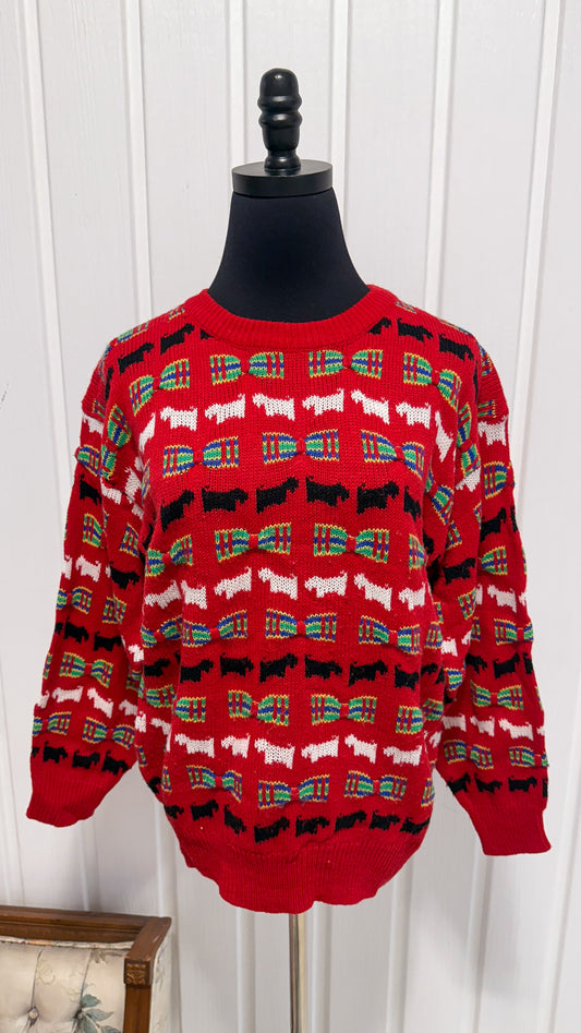 Chandail tricot rouge chiens- small