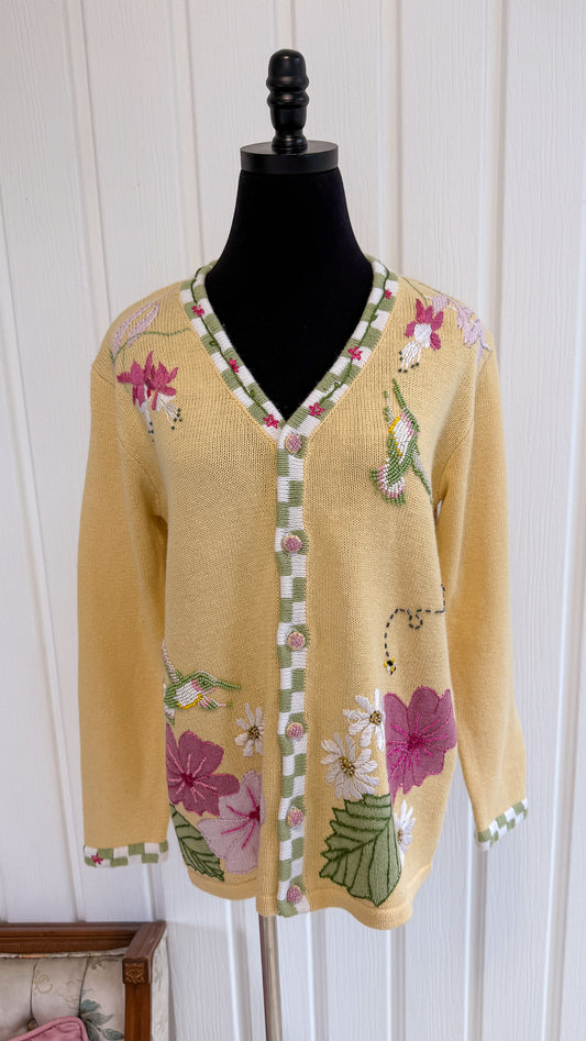 Cardigan en tricot jaune colibris- small