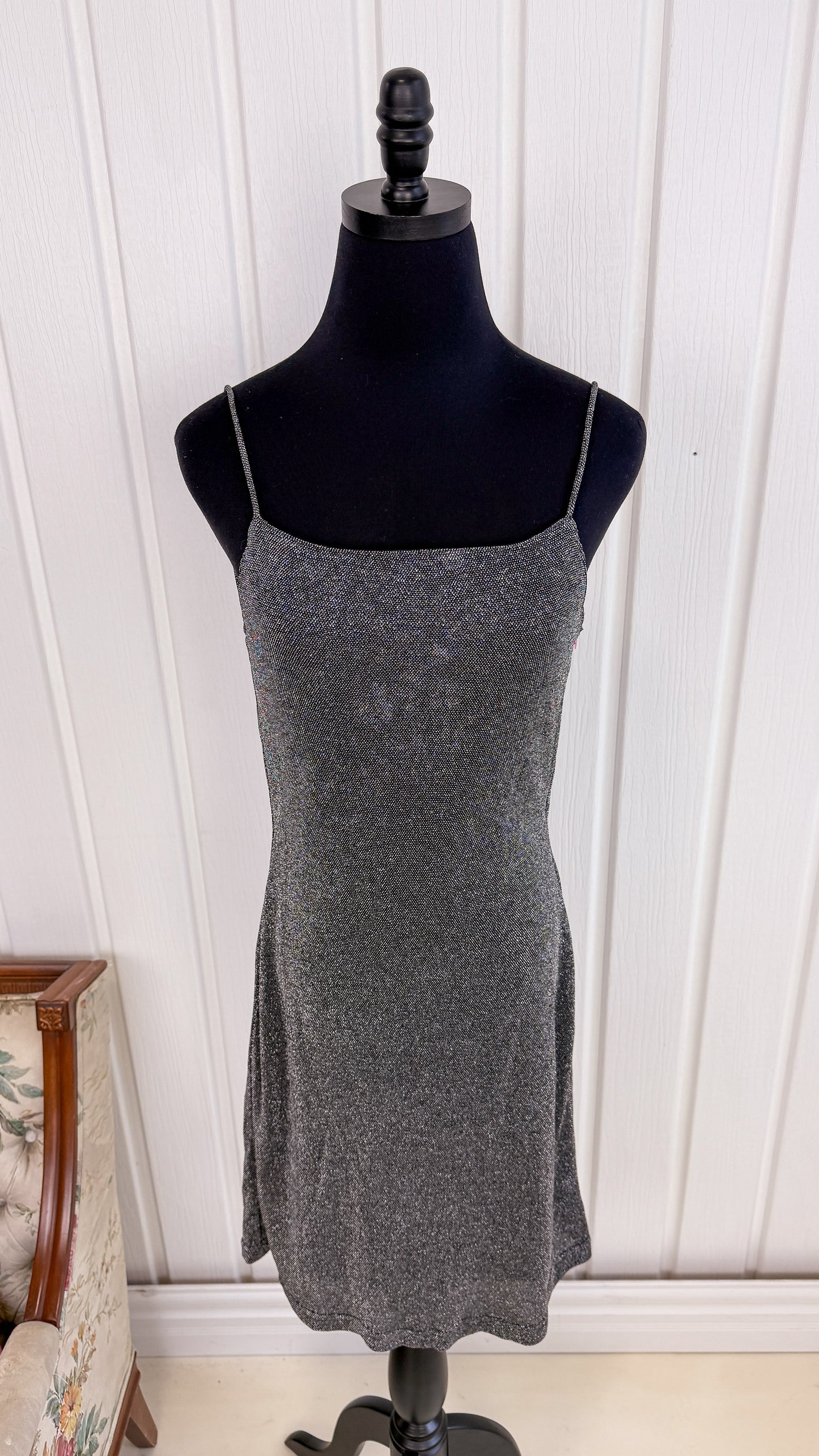 Shiny silver open back dress - small