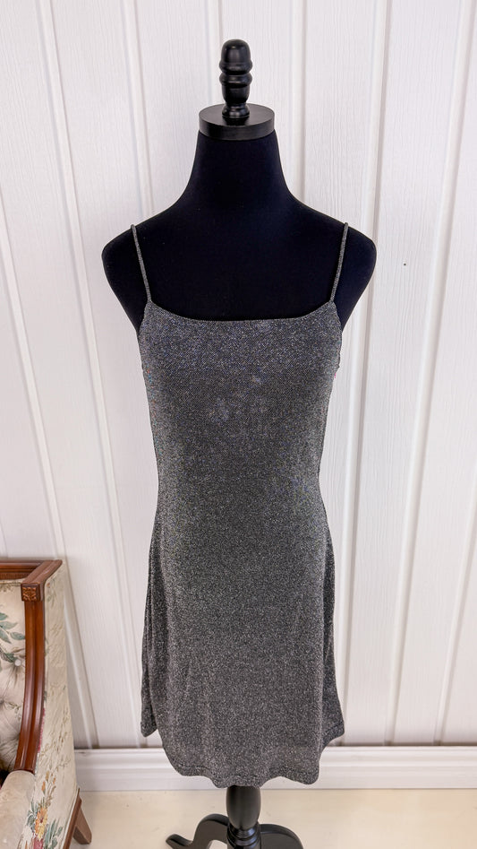 Shiny silver open back dress - small