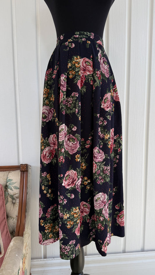 Jupe marine fleurie rose - medium