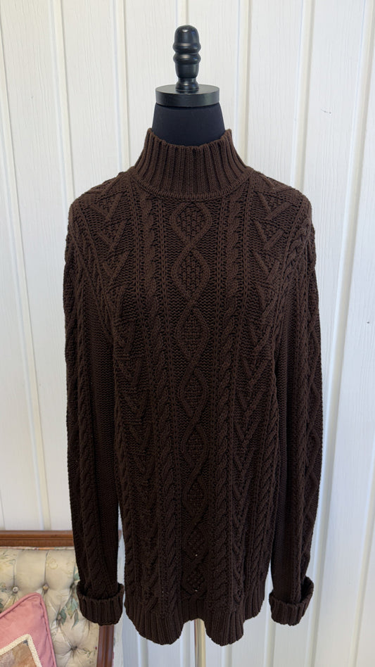 Chandail tricot brun col montant- medium