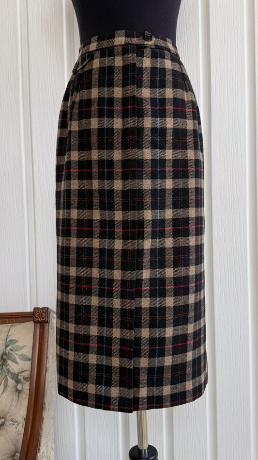 Beige and black checked wool skirt - small