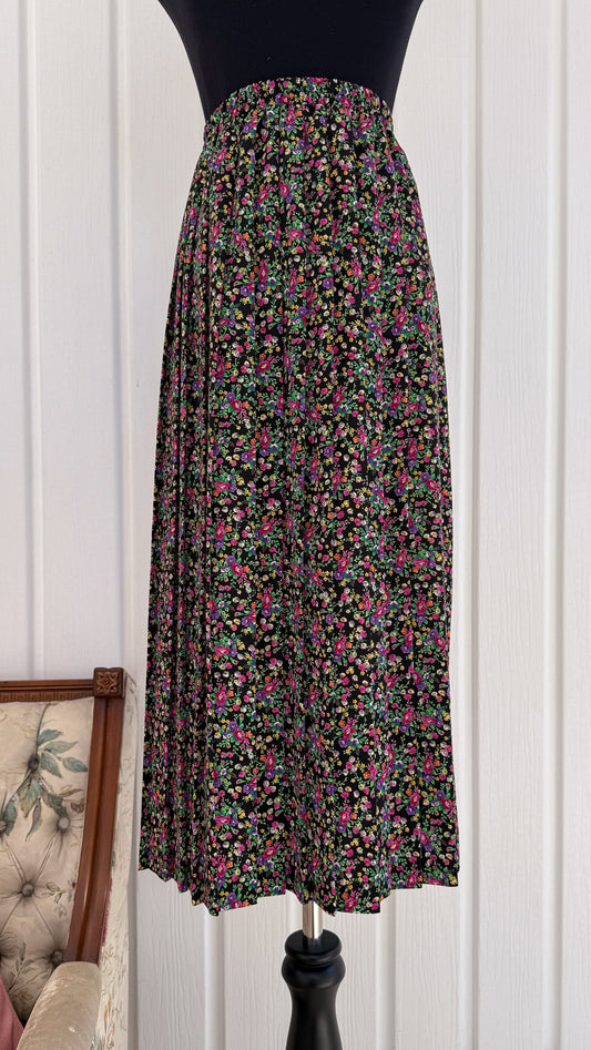 Jupe noire fleurie multicolore- large