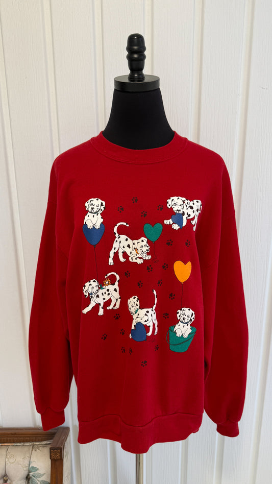 Chandail crewneck rouge dalmatiens- medium