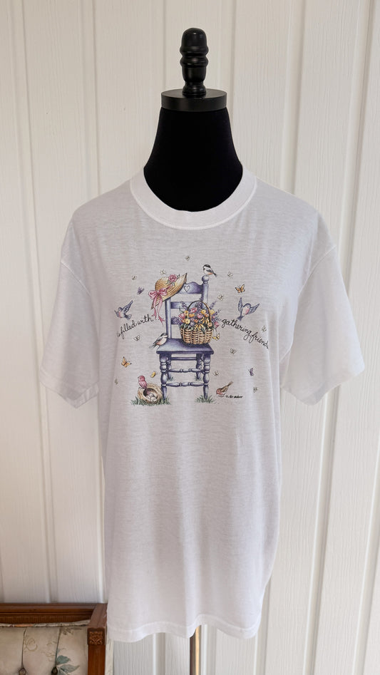 T-shirt blanc oiseaux- large