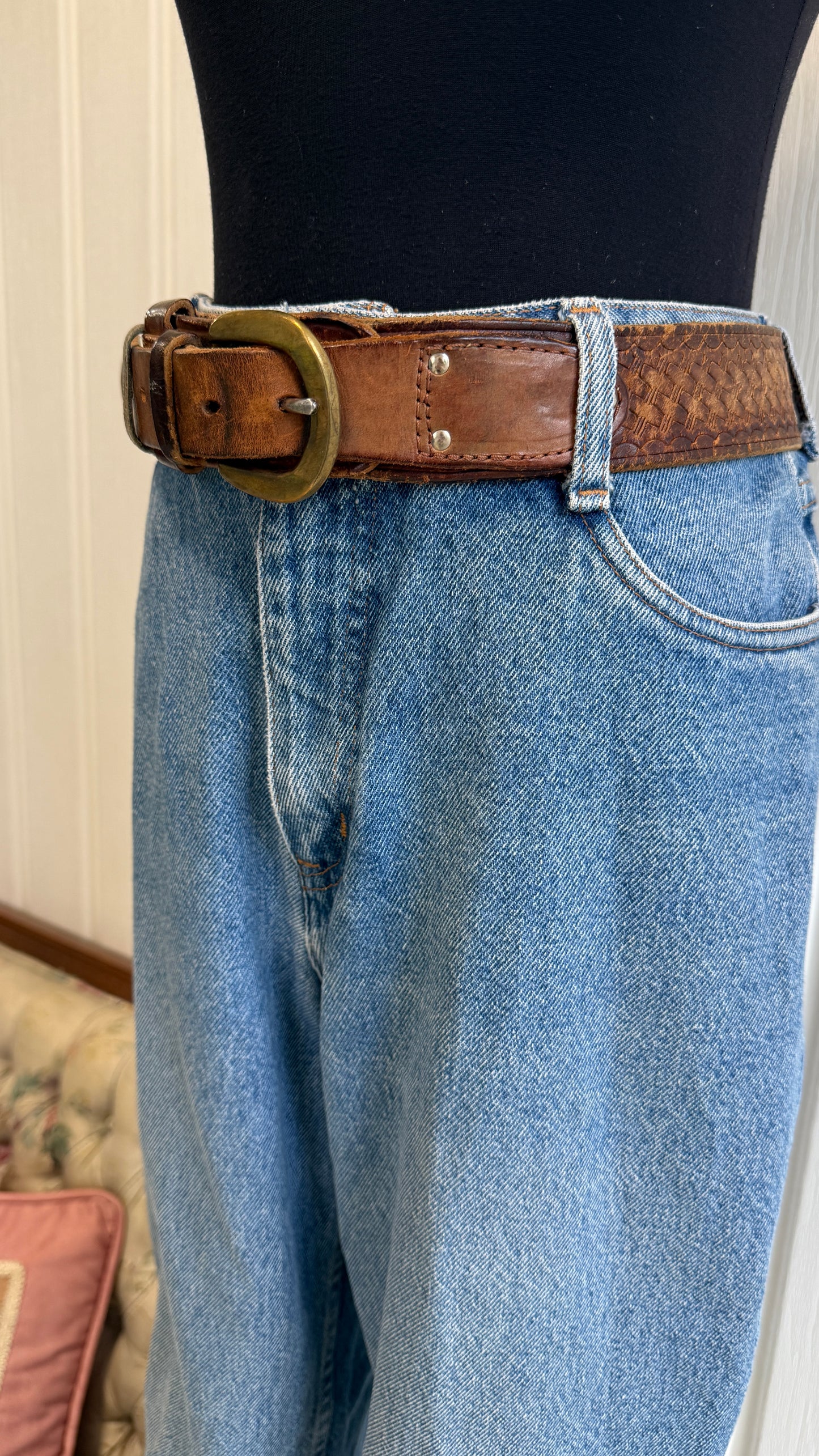 Ceinture en cuir brune boucle doré- x-large