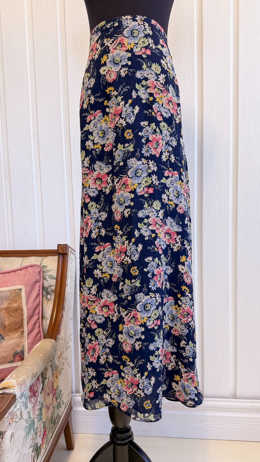 Jupe en soie marine fleuris Ralph Lauren- x-large