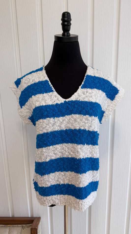 T-shirt tricot rayé bleu- small