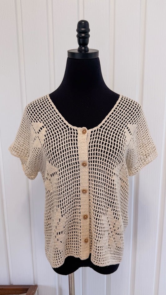 T-shirt en crochet beige - small