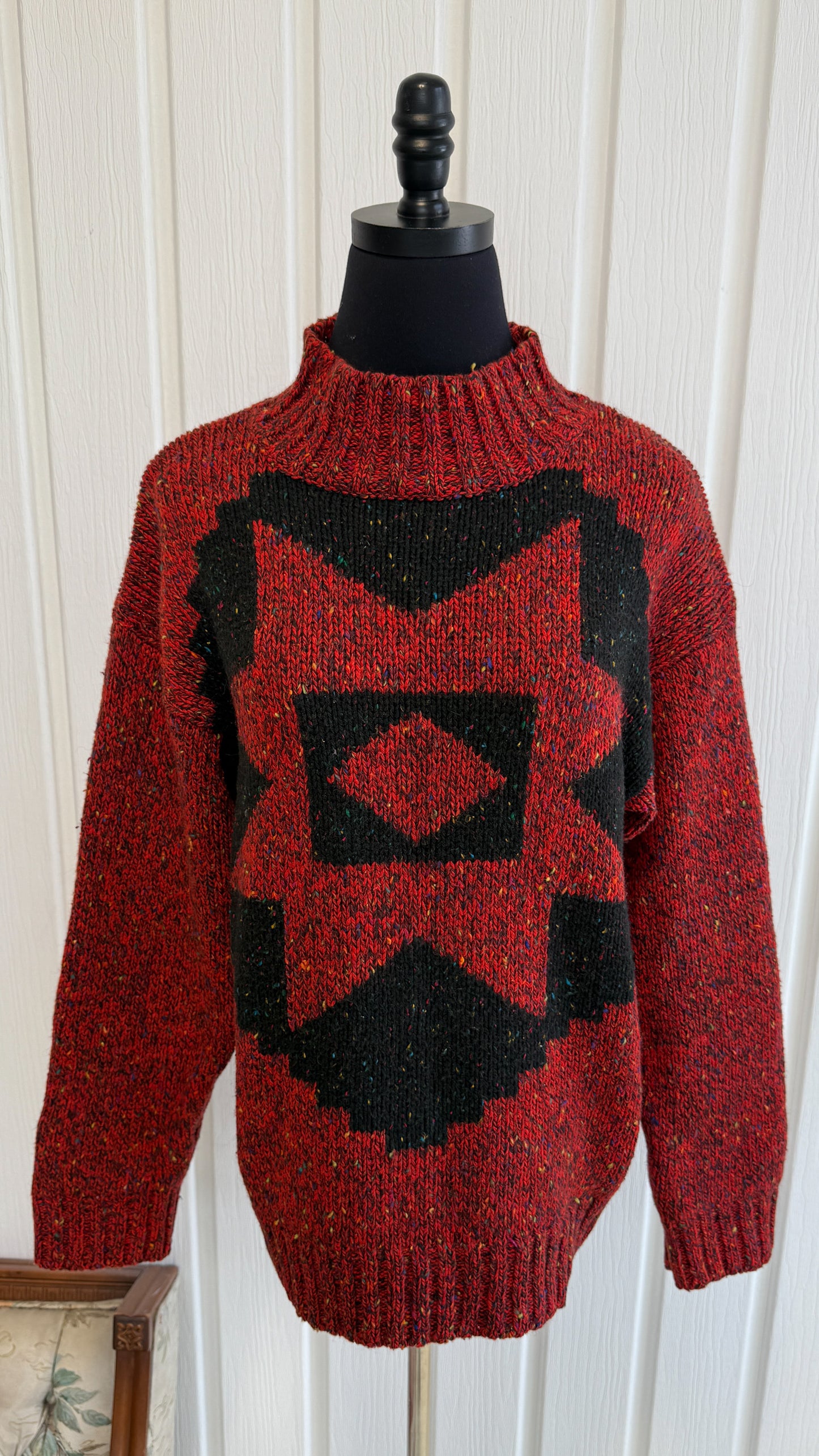 Chandail tricot rouge moucheté- small