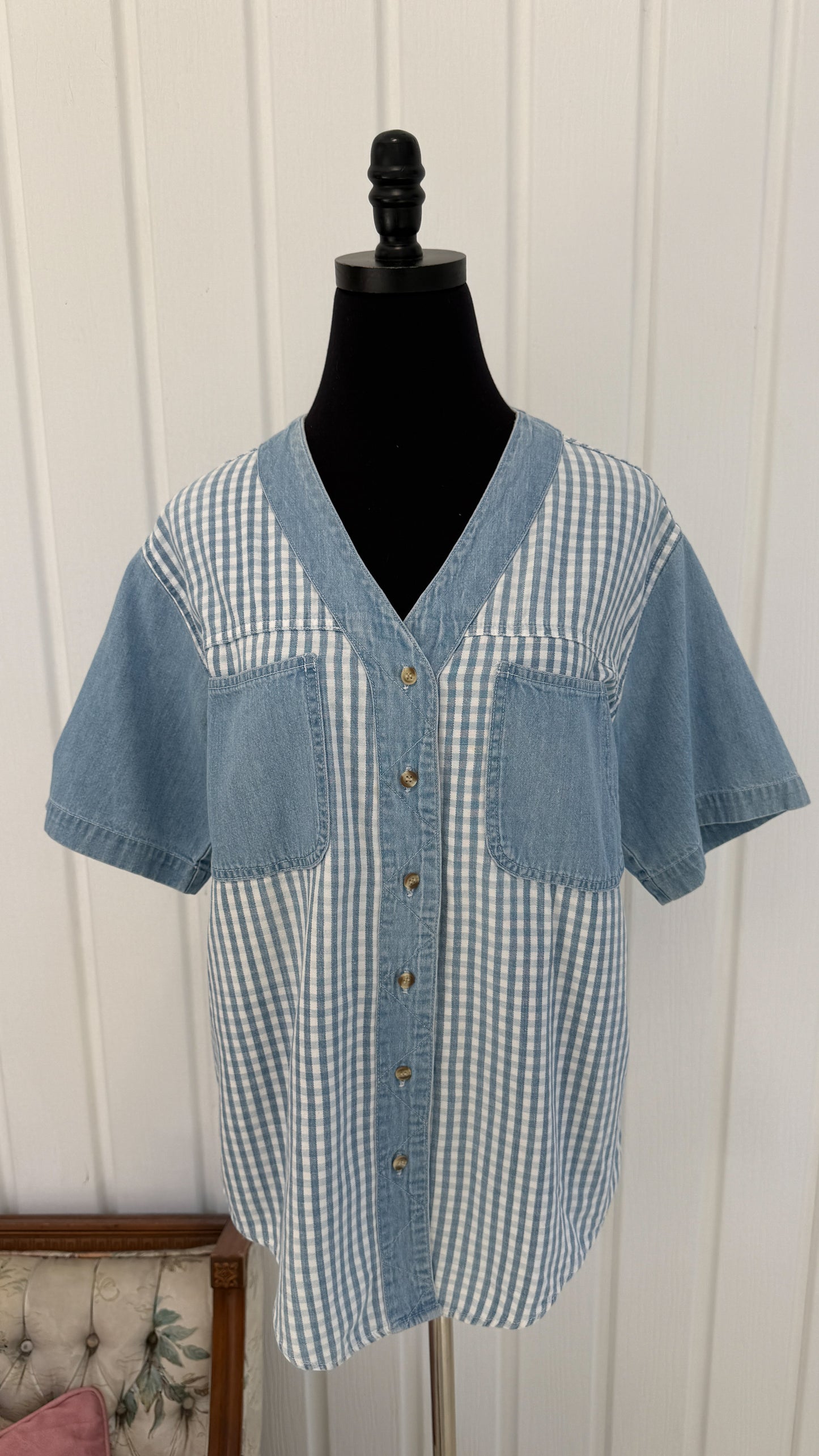 Chemisier en denim carreauté bleu- medium