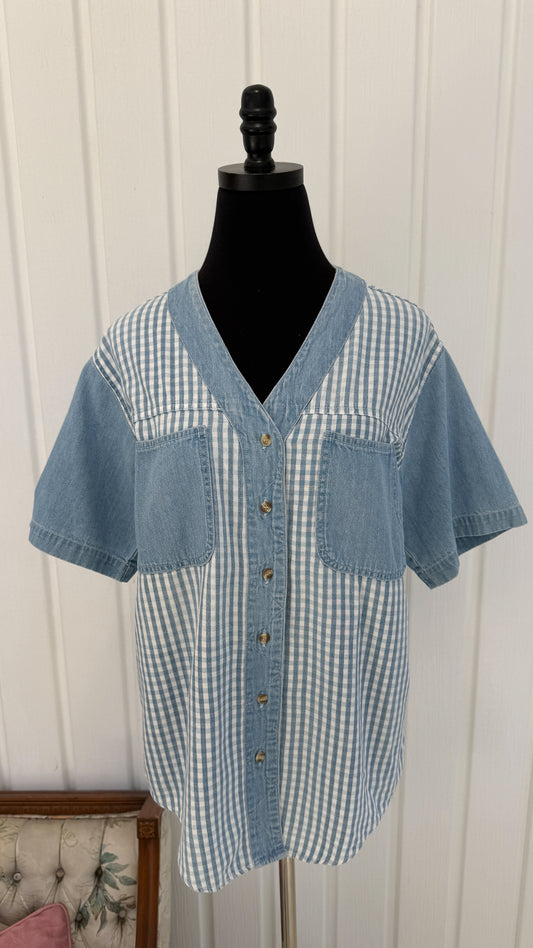 Chemisier en denim carreauté bleu- medium