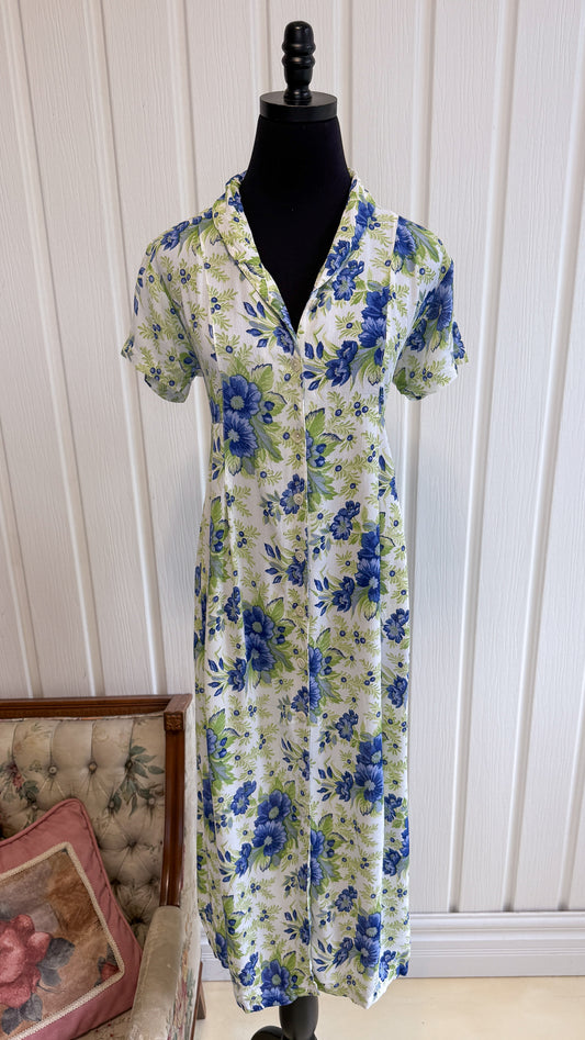 Robe chemisier verte fleurie bleu- medium