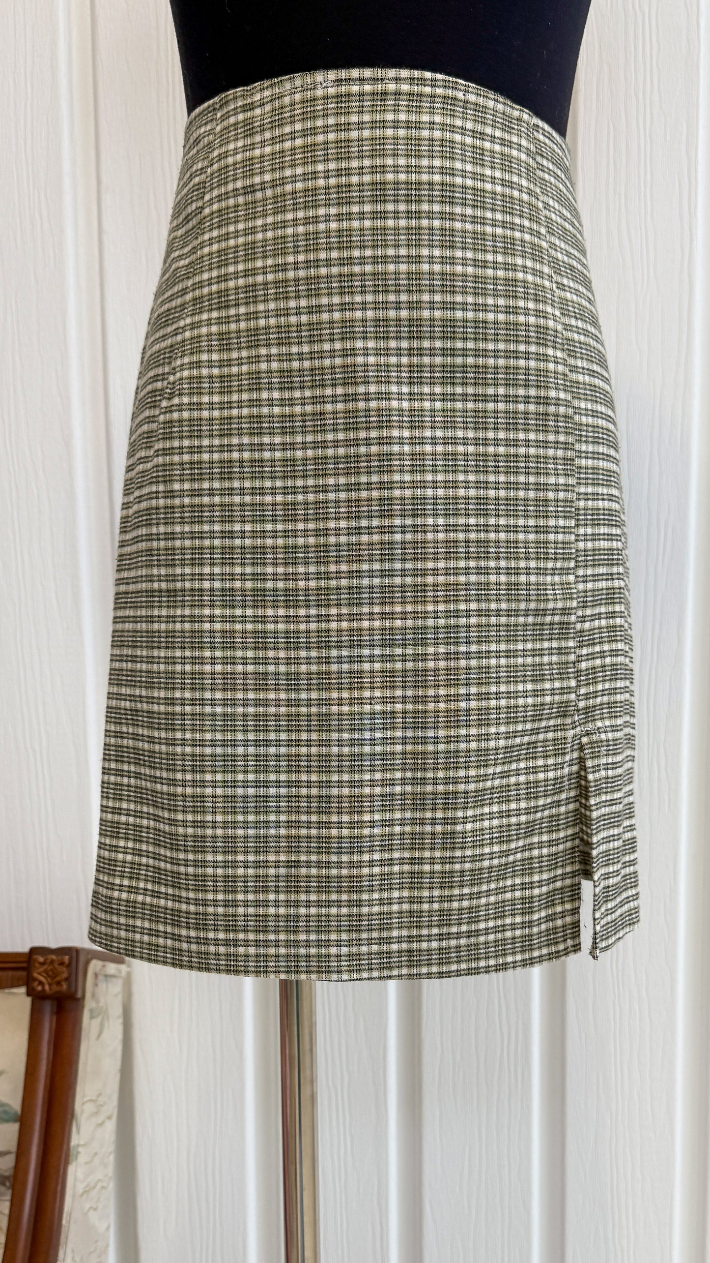 Green plaid straight skirt - small