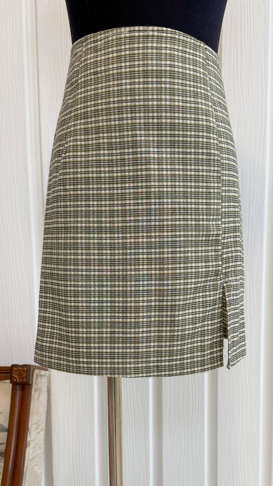 Green plaid straight skirt - small