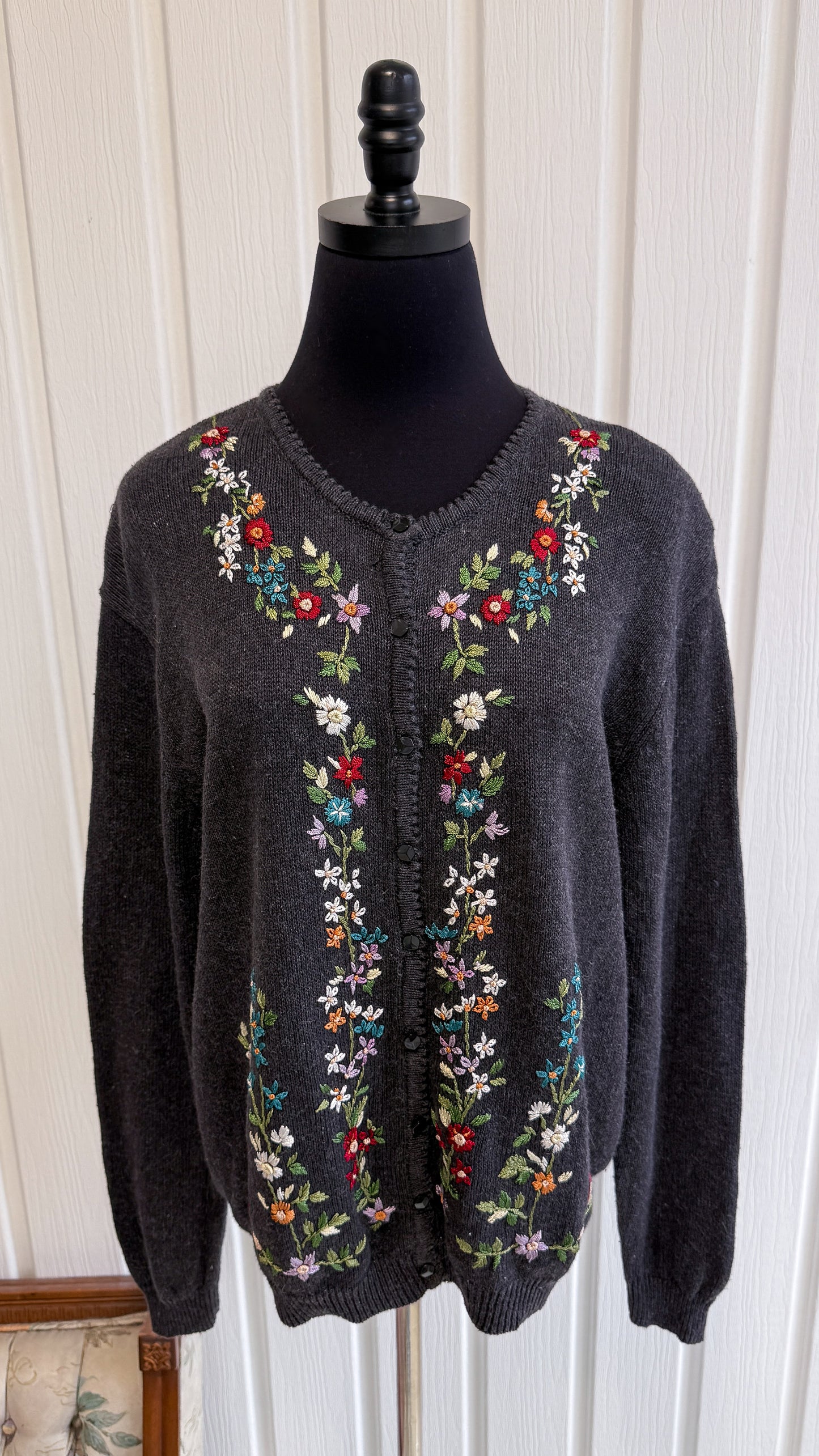 Cardigan tricot gris fleuris- x-large