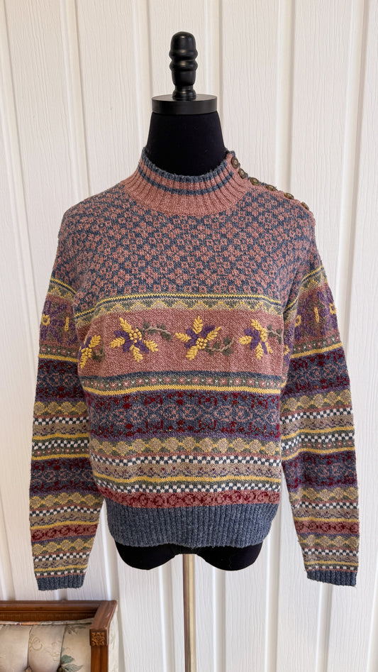 Chandail en tricot fleuris rose- small