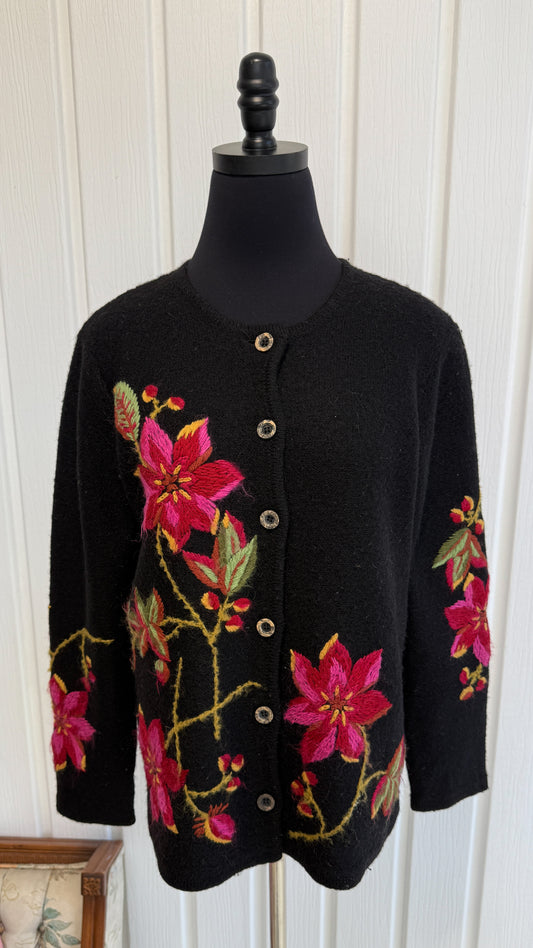 Cardigan en tricot noir fleuris- medium