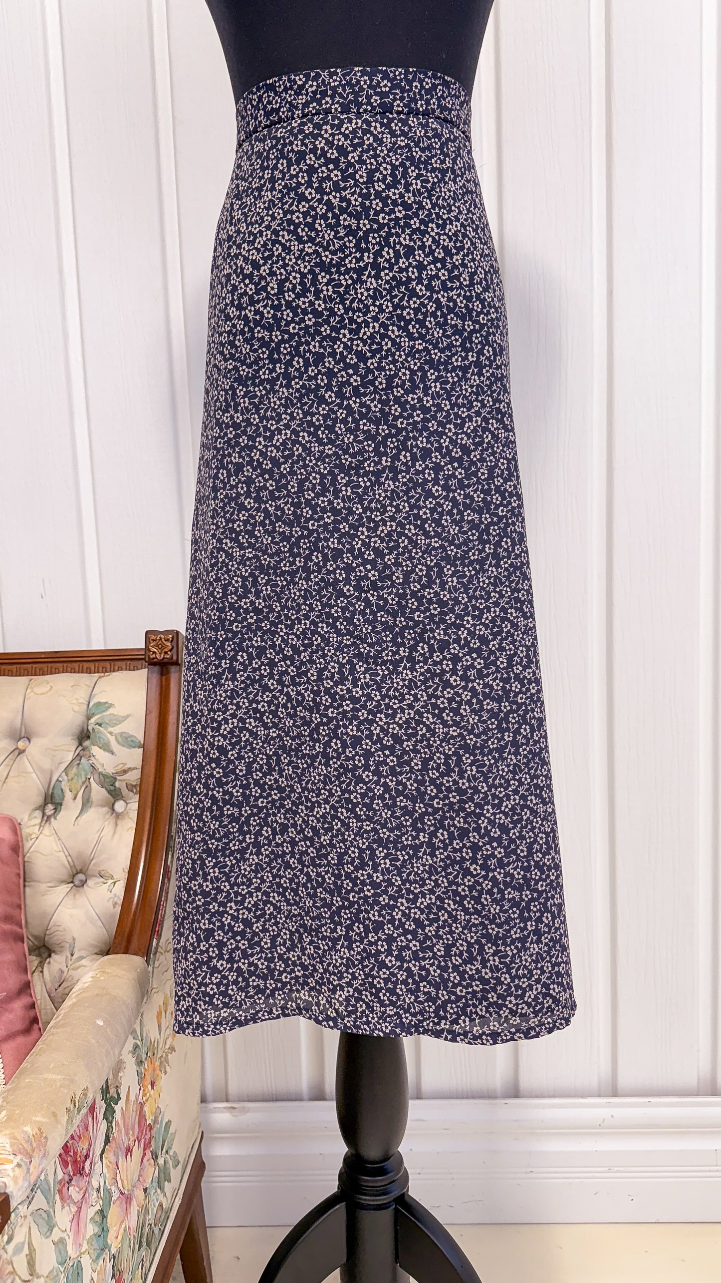 Jupe bleu fleurie beige- taille plus