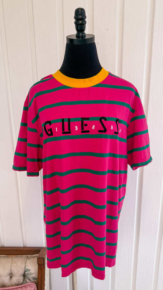 T-shirt rose rayé vert Guess- large