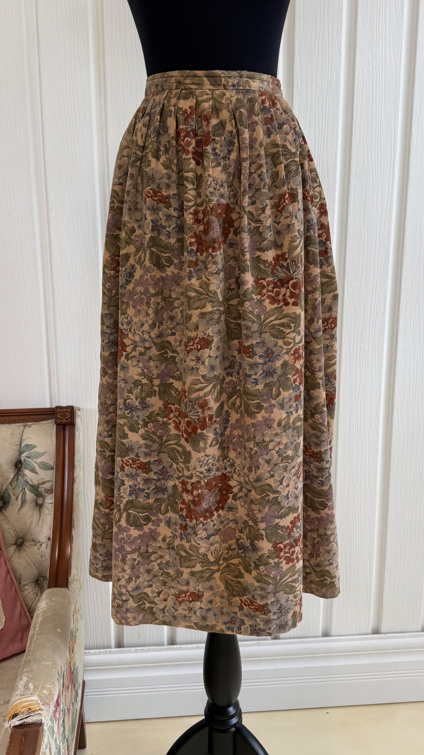 Jupe corduroy beige fleuris- small